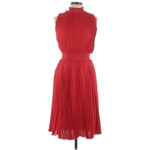 Vibrant Red Nanette Lepore Dress Size 8 Accordion Pleats Smocked Waist